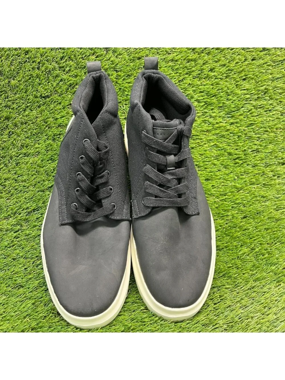Perry Ellis Tao Mens Size 11.5 Black Casual Leather Ankle Chukka Boots Shoes